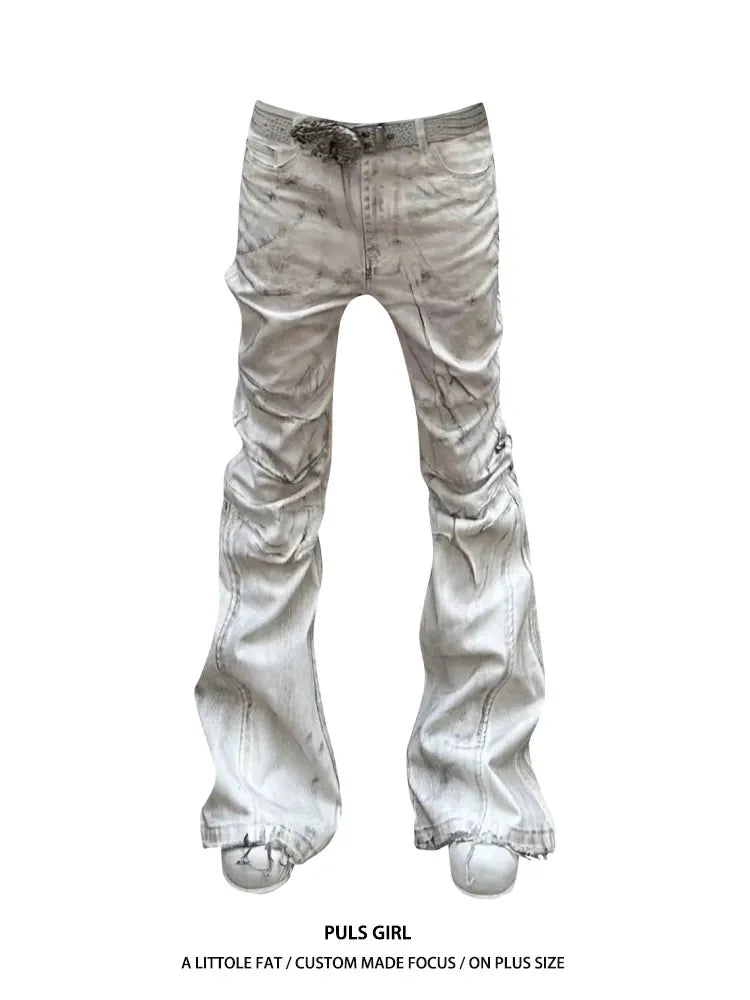 Autumn And Winter Washed American Retro Hot Girl Tie-Dye Women's  Pants Slim Ripped New Casual Trousers High-Waisted Bell-Bottom