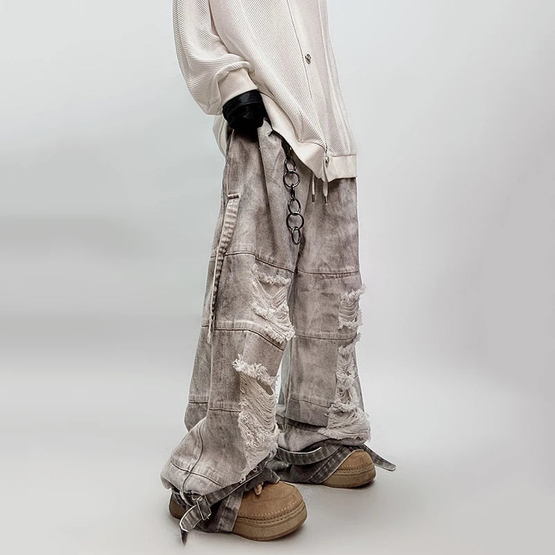 PFNW Fashion Distressed Washed Jeans Men's High Street Loose Mud Dyed Workwear Wide Leg Trousers 2026 Spring New 28L1905